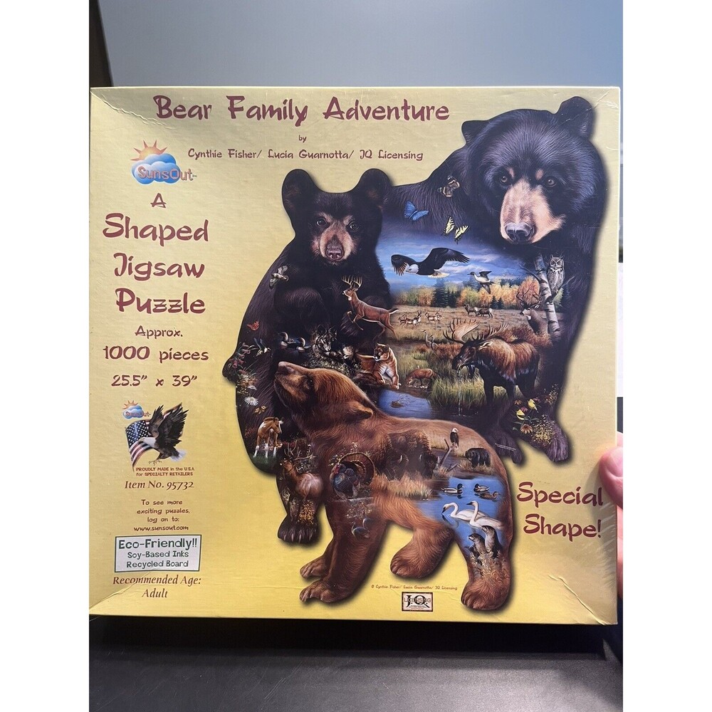 New Sealed Sunsout Bear Shaped Jigsaw Puzzle 1000pc Bear Family Adventure